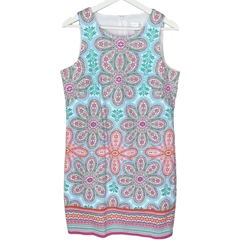 LONDON TIMES Shift Dress Sleeveless Floral Blue/Orange/Pink/Green Women Size 10